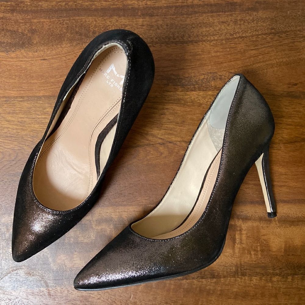 Marc Fisher Jaxon Pumps Pewter Dark Gray Leather Shoes Heels Women's 6.5